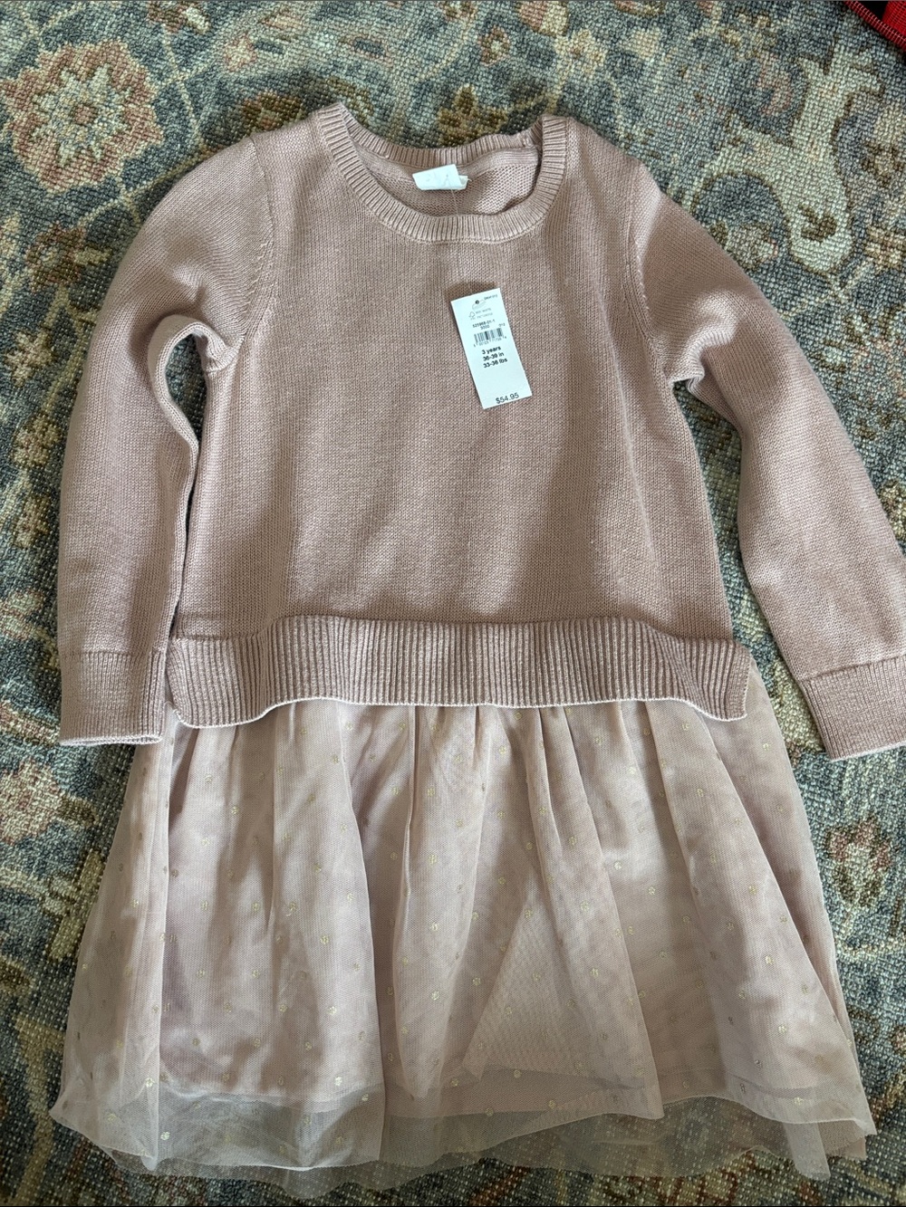 GAP Girls' Dusty Pink Knit Sweater Dress with Dotted Tulle